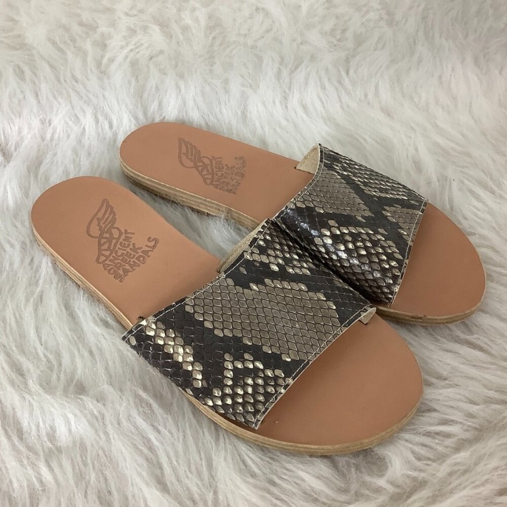Ancient Greek Sandals Gray Snake Skin Embossed Leather Sandals 36